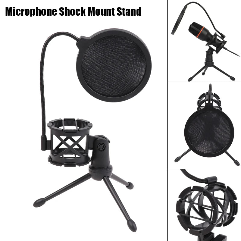 Desktop Microphone Tripod Stand, Height Adjustable, for Computer Recording and Live Streaming, Includes Windproof Cover and Anti-Pop Set