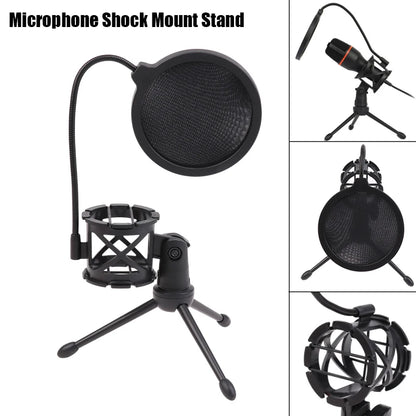 Desktop Microphone Tripod Stand, Height Adjustable, for Computer Recording and Live Streaming, Includes Windproof Cover and Anti-Pop Set