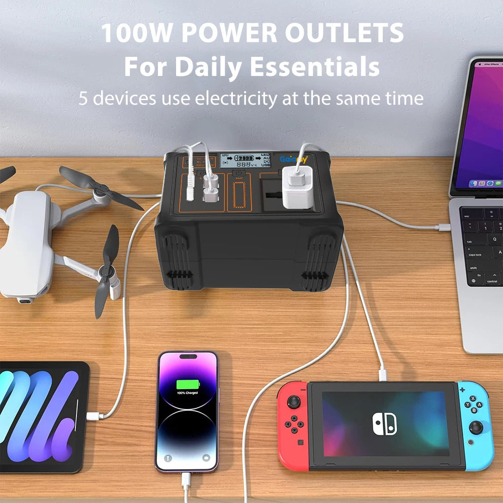 Gaiaray 100W All-in-one Power Station AC 220V Solar Generator   76.8Wh LiFePO4 Battery Emergency Portable Power Plant LED Light UPS Backup Power Bank For Outdoor Camping Travel Fishing Tool