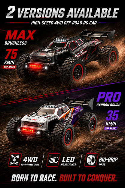 4Wd Brushless Rc Car 75Km/H Metal Differential Shaft Drive Independent Shock Absorbers Led Headlights 2.4g 300m Remote Control Off-Road Hobby Vehicle