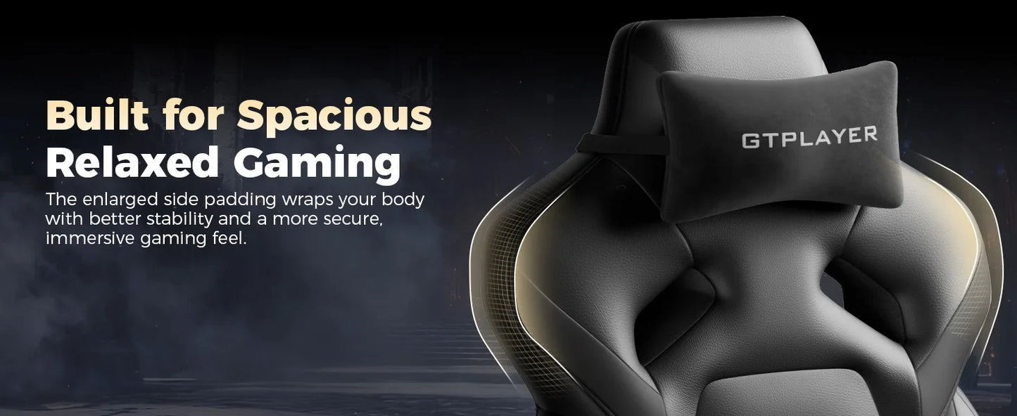 GTPLAYER Gaming Chair with Footrest, Gamer Armchair Height-Adjustable, 200 kg Load Capacity, Adjustable Armrests, Lumbar and Head Pillows, Swivel Gaming Chair