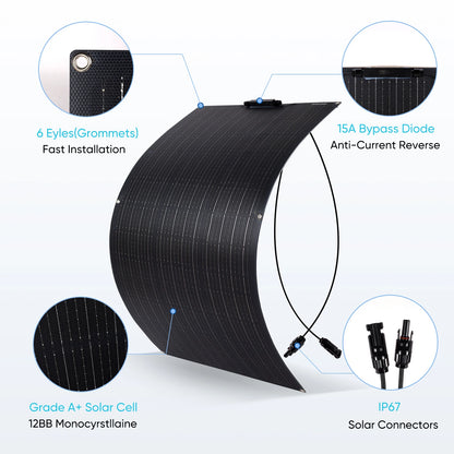110W Flexible Solar Panel With ETFE Layer,Monocrystalline Solar Cell,High Efficiency Solar Panel 18V for 12V Battery Charge,RV