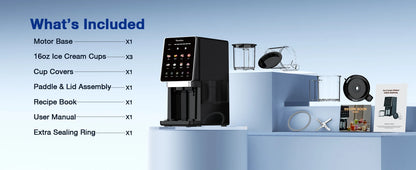 Teendow KF-2501U1 Ice Cream Maker with 8 Preset Programs, Self-Cleaning, Mix-In & Re-Spin Functions, Home Countertop Model