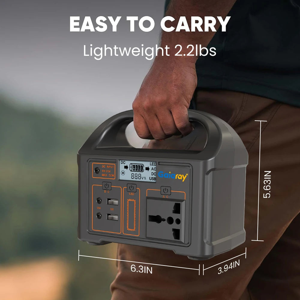 Gaiaray 100W All-in-one Power Station AC 220V Solar Generator   76.8Wh LiFePO4 Battery Emergency Portable Power Plant LED Light UPS Backup Power Bank For Outdoor Camping Travel Fishing Tool