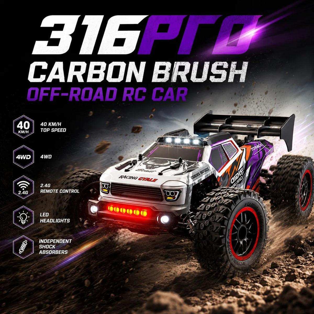 Beginner Friendly 4Wd Rc Off Road Car Carbon Brush Motor Precise Steering Trim Easy Motor Replacement Durable Anti-Loss Shell Hobby Gift for 14+