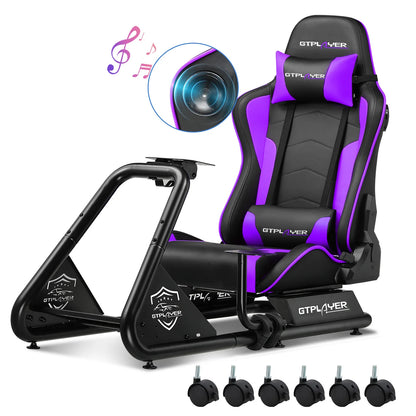 GTPLAYER Simulator Cockpit, Sim Racing Cockpit, racing simulator steering wheel stand with speakers, steering wheel and pedal shelf