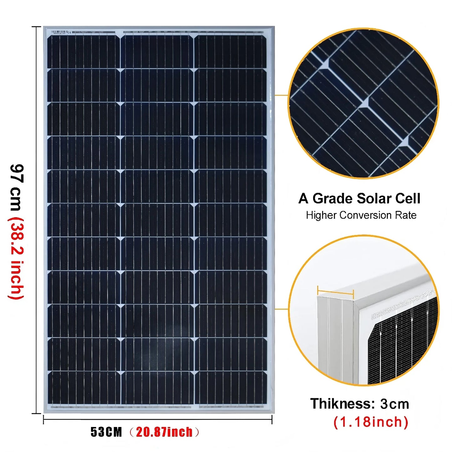 100w 200w Rigid Glass Solar Panel,Efficiency Photovoltaic Solar panel,Waterproof,Durable For Batteries,Outdoors,RV,Boat,Camping