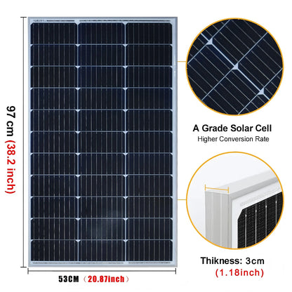 100w 200w Rigid Glass Solar Panel,Efficiency Photovoltaic Solar panel,Waterproof,Durable For Batteries,Outdoors,RV,Boat,Camping