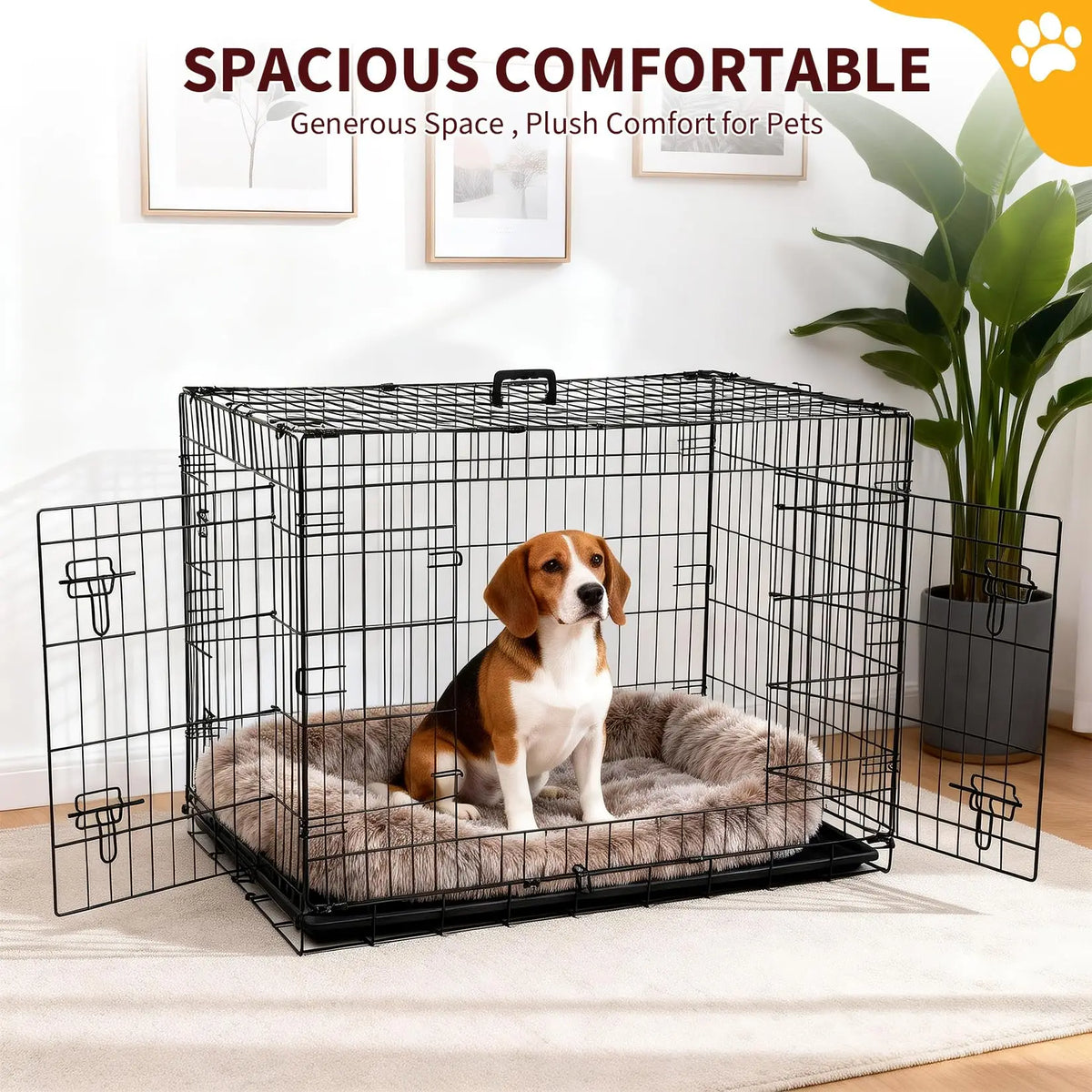 Foldable dogs Box with 2 Doors, 107x70x77.5 cm Folding Metal dogs cage with Removable Waterproof Floor Track and Partition Wall for Medium dogs