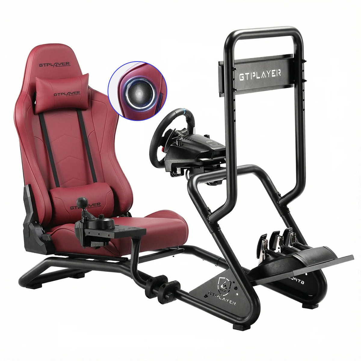 Luckracer Sim Racing Cockpit Simulator Cockpit Racing Simulator Steering Wheel Stand with Speakers Steering Wheel and Pedal Stand