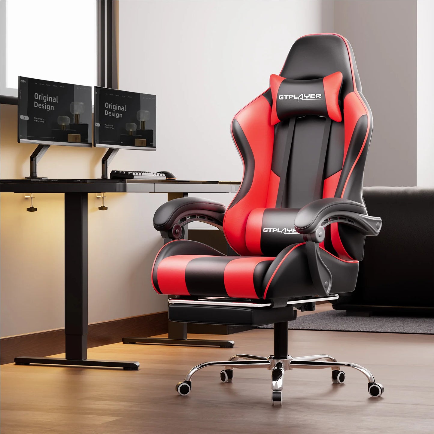 Gtplayer Gaming Chair with Massage, Ergonomic Desk Chair with Footrest, Headrest, Swivel Chair for Office and Gamer