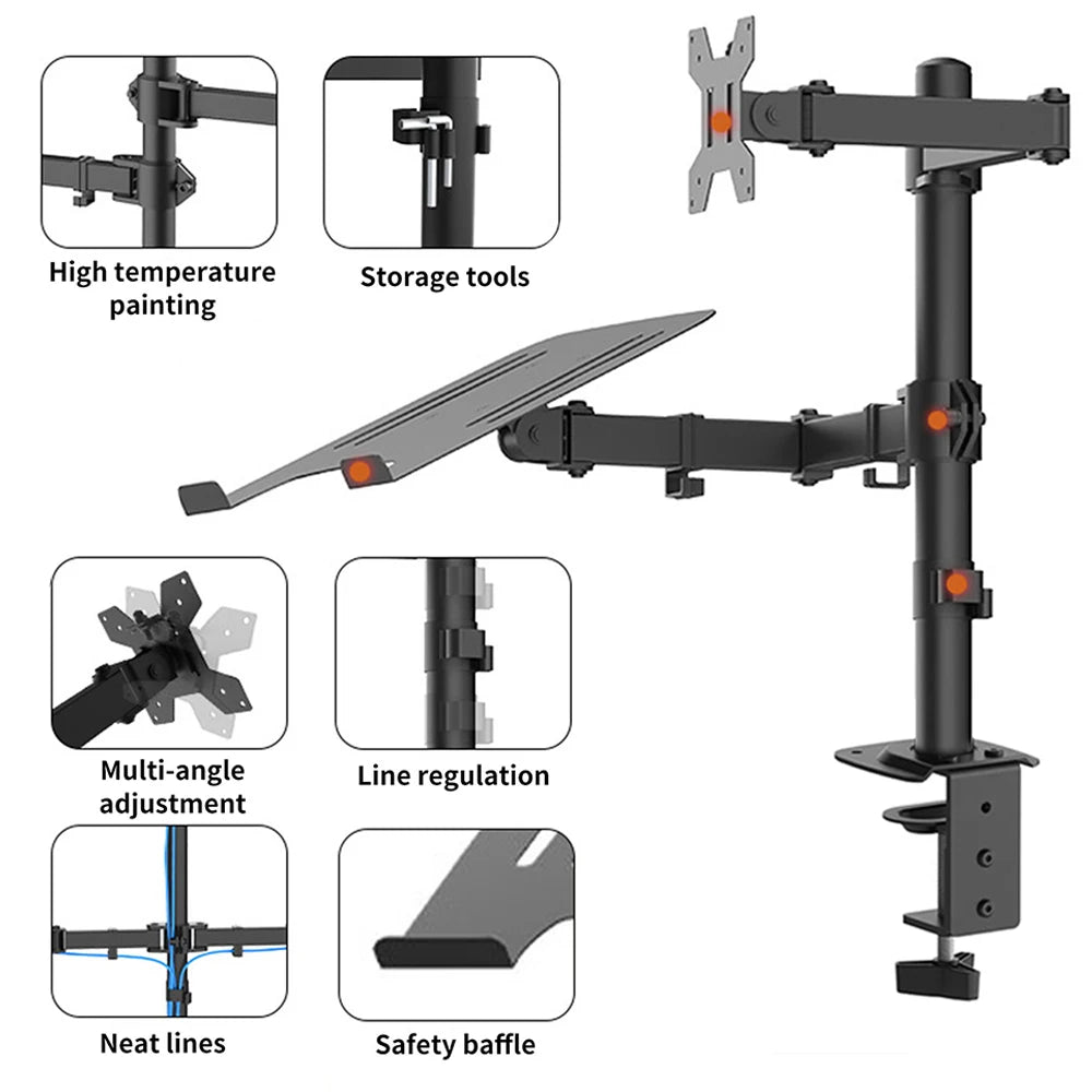 Ergonomisk Monitorarm för Skrivbord 13–27" – VESA 75x75/100x100 Justerbar Höjd Kabelhantering 8kg Stål EU-lager Polen