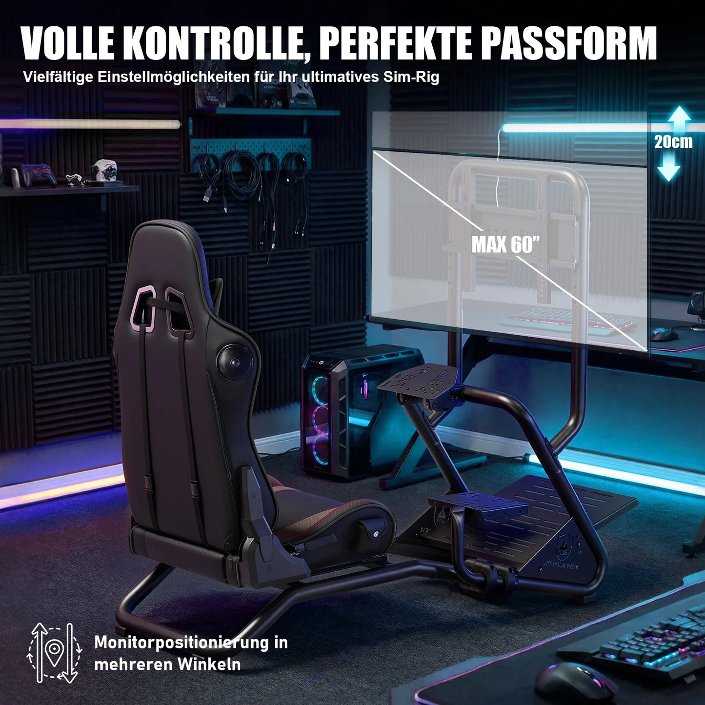 GTPLAYER Simulator Cockpit Racing Simulator steering wheel stand with 3D stereo speakers monitor Mount