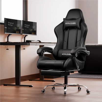 Gtplayer Gaming Chair with Massage, Ergonomic Desk Chair with Footrest, Headrest, Swivel Chair for Office and Gamer