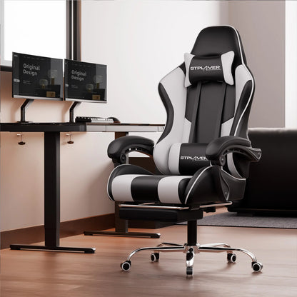 GTPLAYER Gaming chair with massage Lumin cushion & footrest, Ergonomic office chair with padded seat, swivel chair up to 150 kg