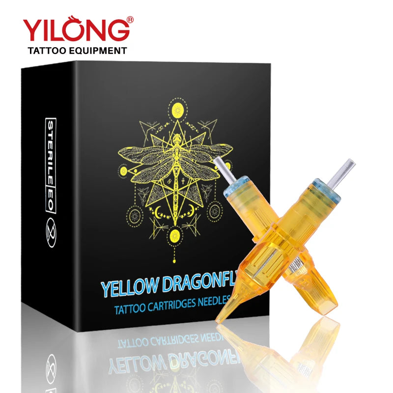 20pcs Yellow Dragonfly Tattoo Cartridge Needle 1 3 5 7 9 11 13 14 15 RL RM RS M1 For Tattoo Machine Pen Needle Accessories