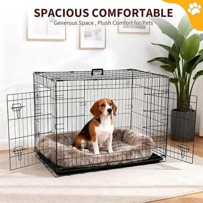 48 inch Double Door Dog Crate Foldable metal dog crate with double doors, adjustable divider, and removable tray for small dogs