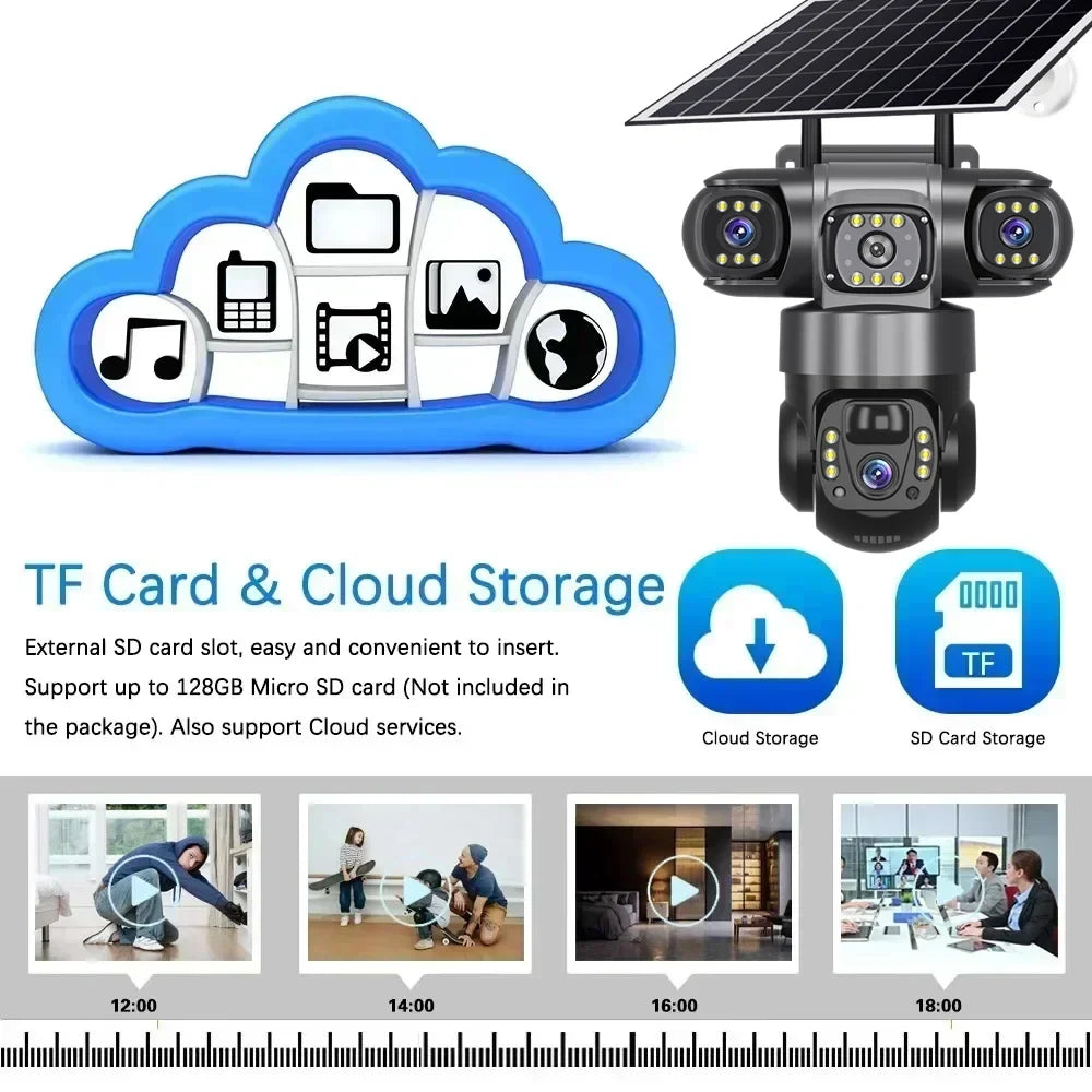 5MP 4G Solar Hunting Camera with High Definition Image Solar Panel Two-Way Audio Security CCTV Battery Camera IP66 Waterproof  + V380 Pro 12MP 10× Zoom Triple‑Lens 4G Solar‑Powered Outdoor Triple‑Screen CCTV Security C