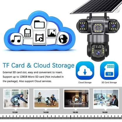 5MP 4G Solar Hunting Camera with High Definition Image Solar Panel Two-Way Audio Security CCTV Battery Camera IP66 Waterproof  + V380 Pro 12MP 10× Zoom Triple‑Lens 4G Solar‑Powered Outdoor Triple‑Screen CCTV Security C