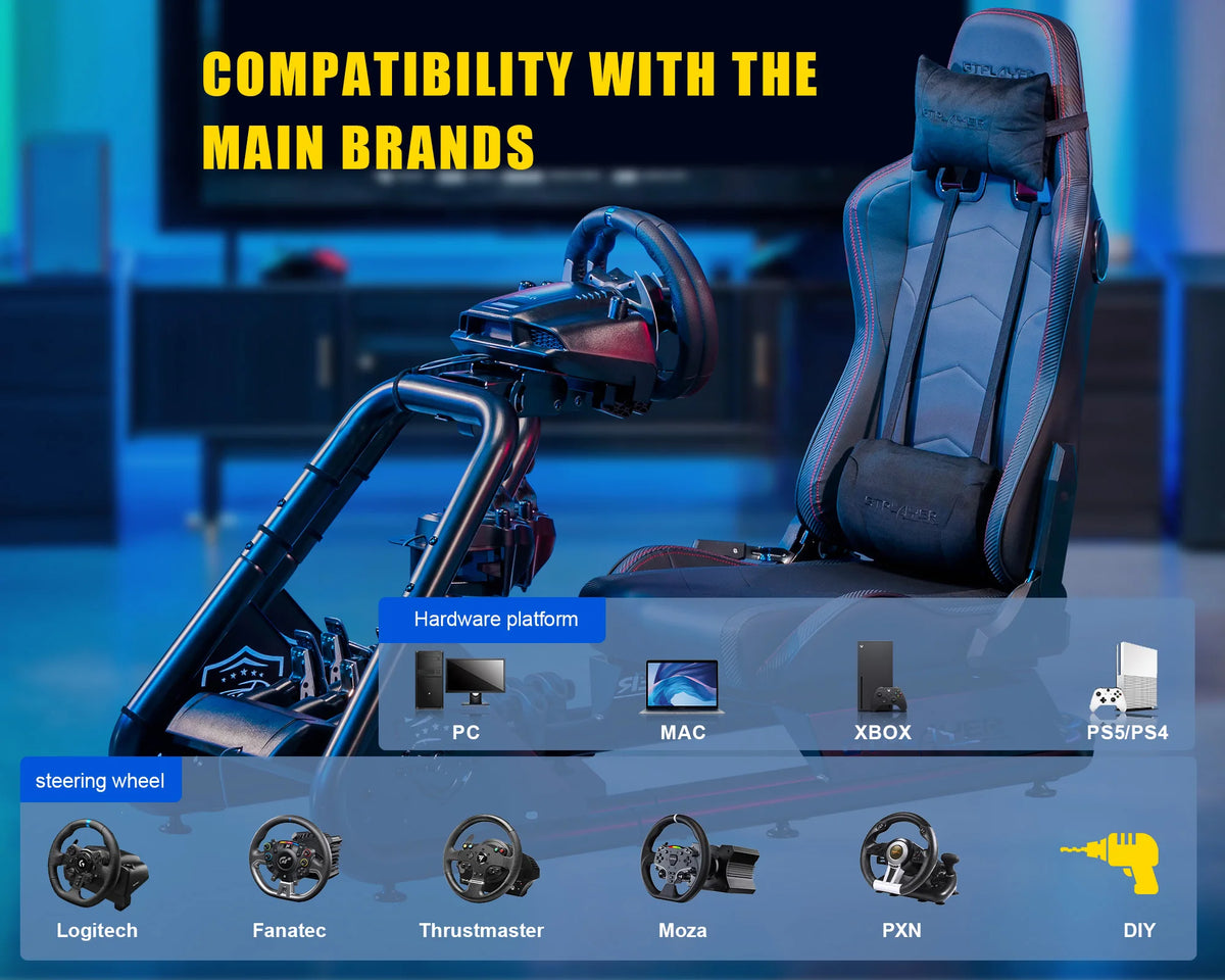 Gtplayer Simulator Cockpit with Speakers Racing Simulator Steering Wheel Stand Compatible with All Popular Wheels, Pedals, and Shifters