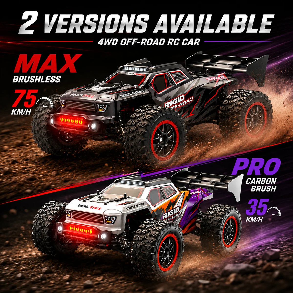 4Wd Brushless Rc Car 75Km/H Metal Differential Shaft Drive Independent Shock Absorbers Led Headlights 2.4g 300m Remote Control Off-Road Hobby Vehicle