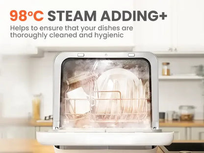 Midea Comfee Tabletop Dishwasher Without Installation, 5L Water Tank, 98 ° C Steam Sterilization, Compact Dishwasher with 6 Programs, 72H Ventilated Storage for 2-3 People