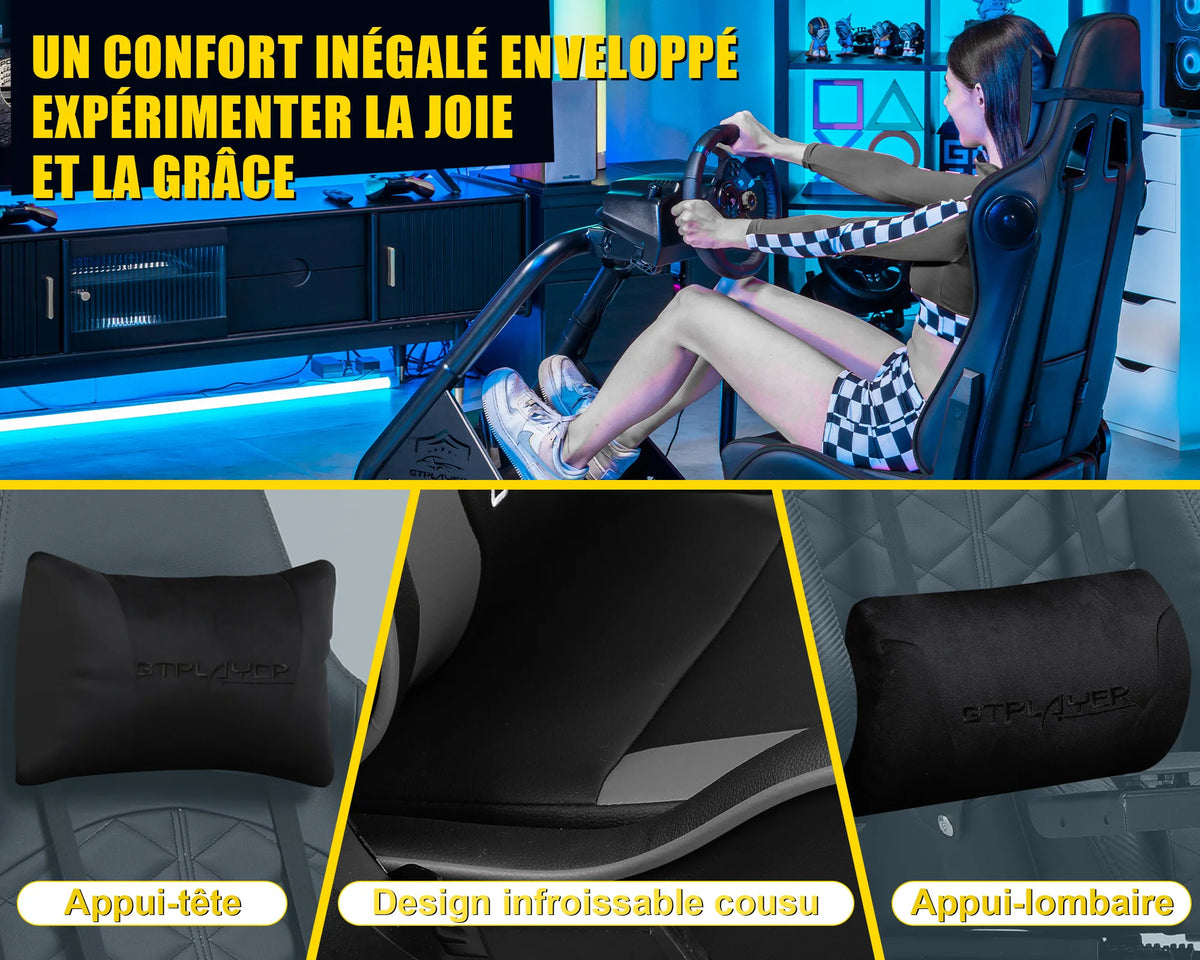 Gtplayer Simulator Cockpit Sim Racing Cockpit Racing Simulator Steering Wheel Stand with Speakers Steering Wheel and Pedal Stand