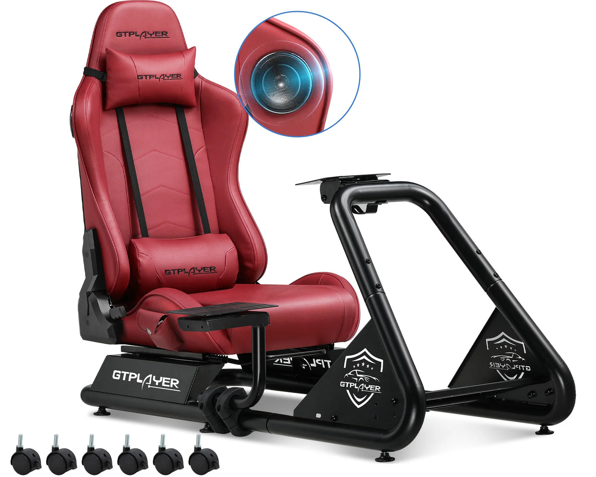 Gtplayer Simulator Cockpit Sim Racing Cockpit Racing Simulator Steering Wheel Stand with Speakers Steering Wheel and Pedal Stand