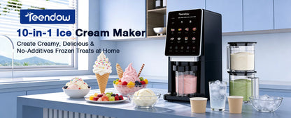 Teendow KF-2501U1 Ice Cream Maker with 8 Preset Programs, Self-Cleaning, Mix-In & Re-Spin Functions, Home Countertop Model