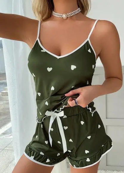 Dam Pyjamas Set Sommar – Linne & Shorts Stora Storlekar, Söt Print, 4 Färger