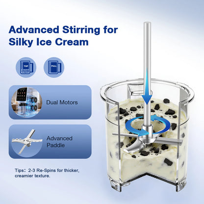 Teendow KF-2501U1 Ice Cream Maker with 8 Preset Programs, Self-Cleaning, Mix-In & Re-Spin Functions, Home Countertop Model