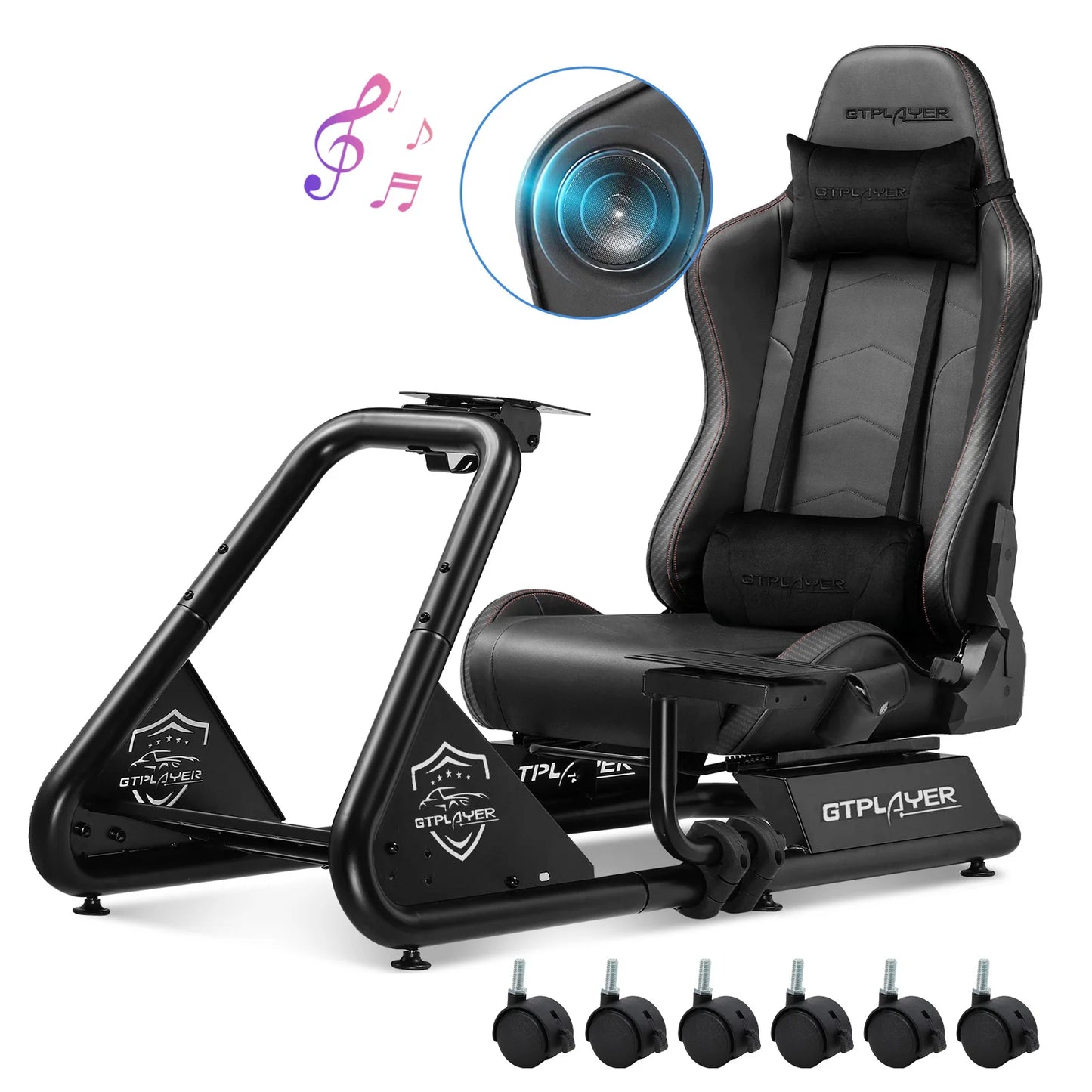 GTPLAYER Simulator Cockpit, Sim Racing Cockpit, racing simulator steering wheel stand with speakers, steering wheel and pedal shelf