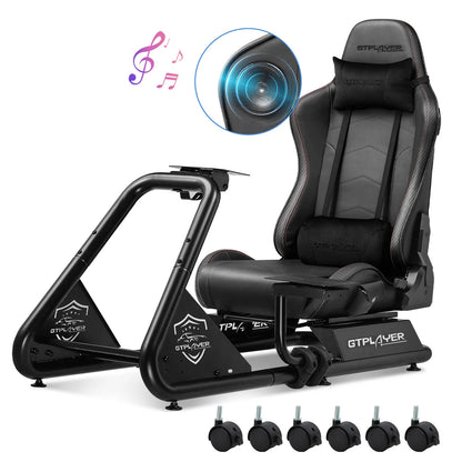 GTPLAYER Simulator Cockpit, Sim Racing Cockpit, racing simulator steering wheel stand with speakers, steering wheel and pedal shelf