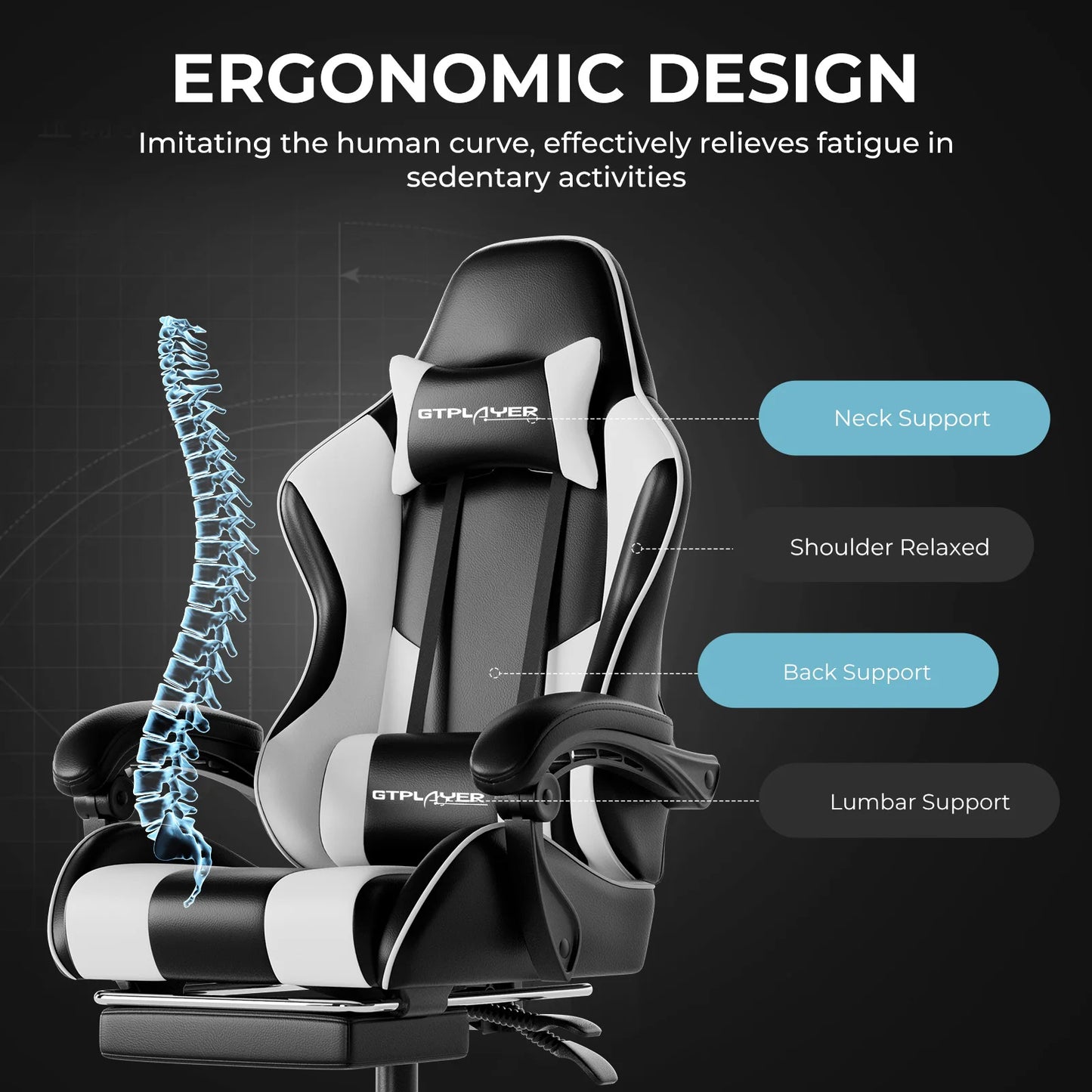Gtplayer Gaming Chair with Massage, Ergonomic Desk Chair with Footrest, Headrest, Swivel Chair for Office and Gamer