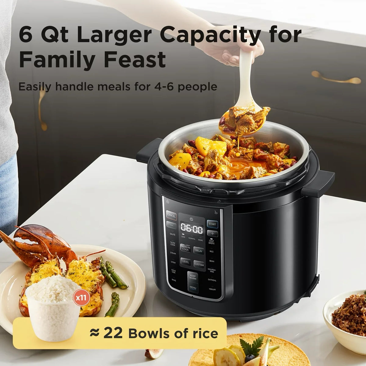Midea Electric Pressure Cooker 6L 1200W Multicooker, 12 Cooking Programs, 24H Timer Keep Warm, Safety Valve, Electric Pressure Cooker for Soup Rice Yogurt Cake Household