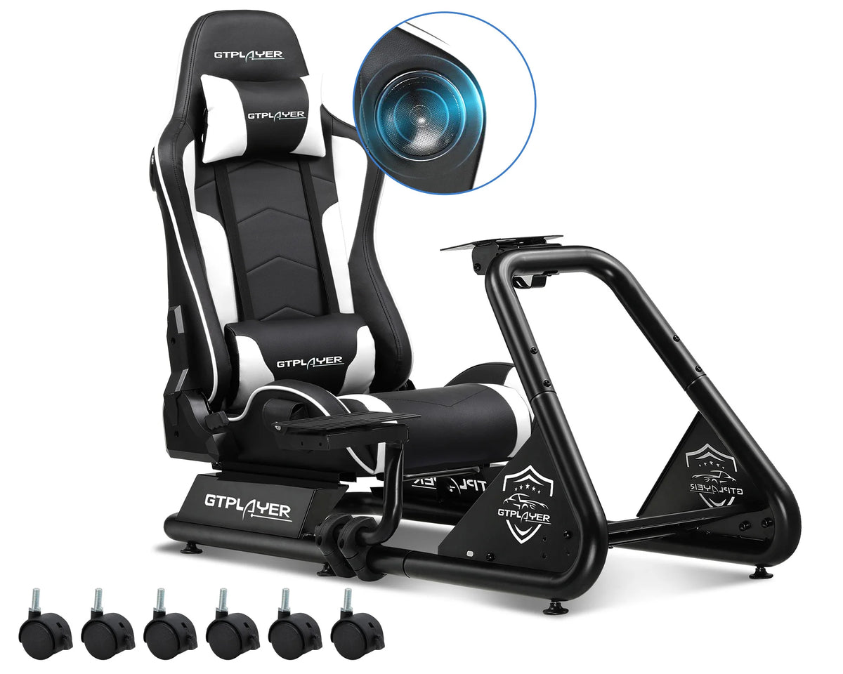 Luckracer Sim Racing Cockpit Simulator Cockpit Racing Simulator Steering Wheel Stand with Speakers Steering Wheel and Pedal Stand