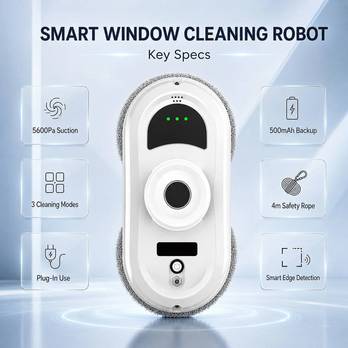 Fönsterputsrobot – 5600Pa Sugkraft Automatisk Vattenspray Fjärrkontroll Kantdetektering 4m Säkerhetsrep 220V EU 2026