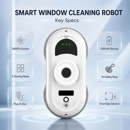 Fönsterputsrobot – 5600Pa Sugkraft Automatisk Vattenspray Fjärrkontroll Kantdetektering 4m Säkerhetsrep 220V EU 2026