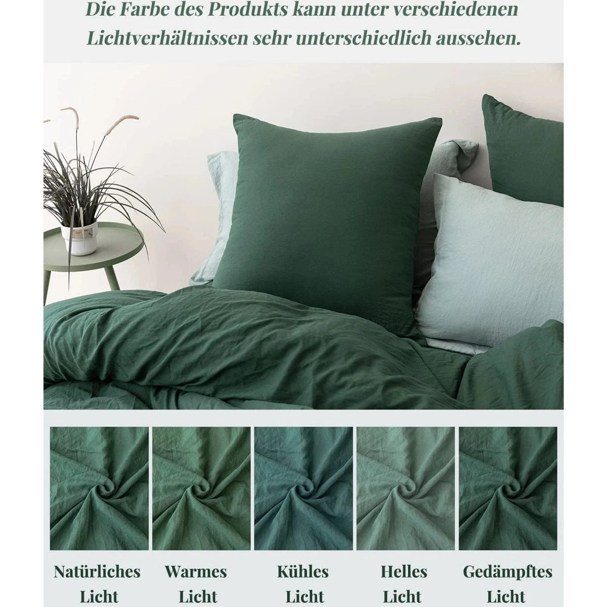 Mörkgrönt bäddset med dragkedja – 135 × 200, 155 × 220 eller 200 × 200 cm