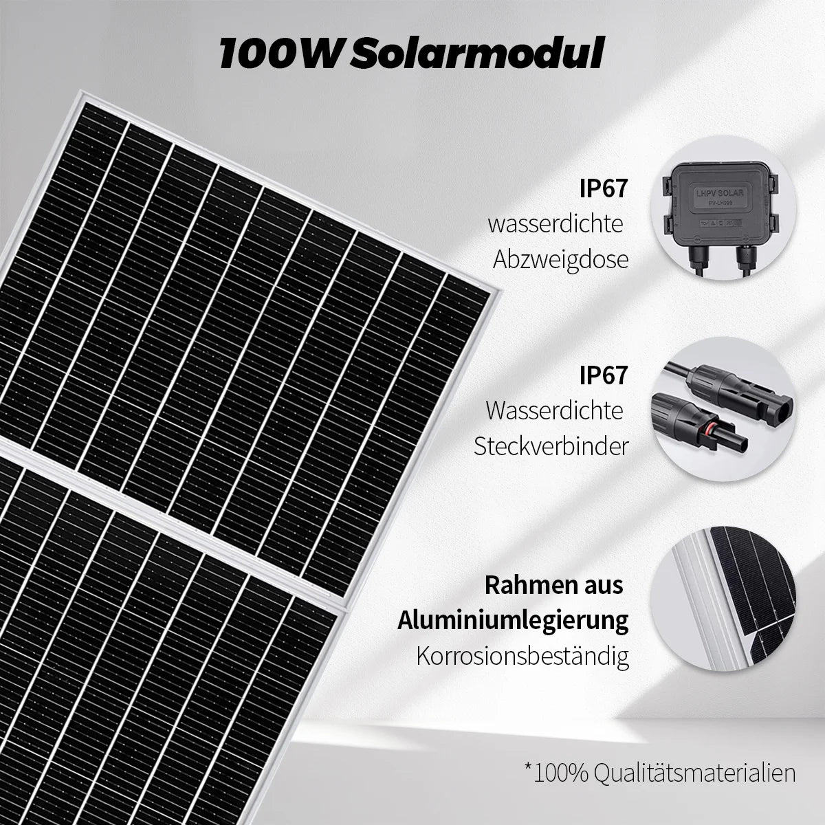 200W Monokristallin Solpanel Kit (2×100W) – 23% Verkningsgrad IP65 18V Off-Grid Balkong Husbil Båt Camping, EU-lager