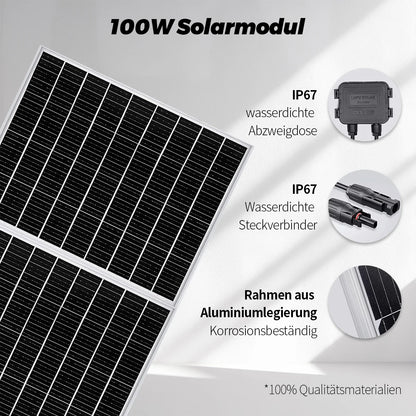 200W Monokristallin Solpanel Kit (2×100W) – 23% Verkningsgrad IP65 18V Off-Grid Balkong Husbil Båt Camping, EU-lager