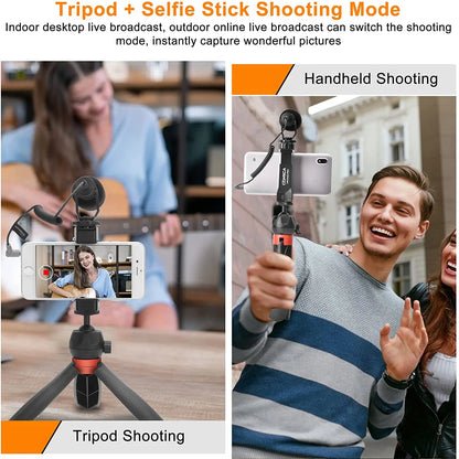 COMICA CVM-VM10-K2 PRO Smartphone Video Rig with Tripod, External Shotgun Mic, Vlogging Kit for iPhone Android Tiktok YouTube