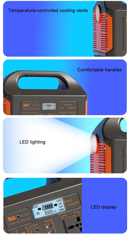 Gaiaray Portable Power Station 500W 300W 200W 100W Solar Generator UPS LiFePO4 Battery LED Light Solar Charging Station for Home Outdoor Emergency Power Bank