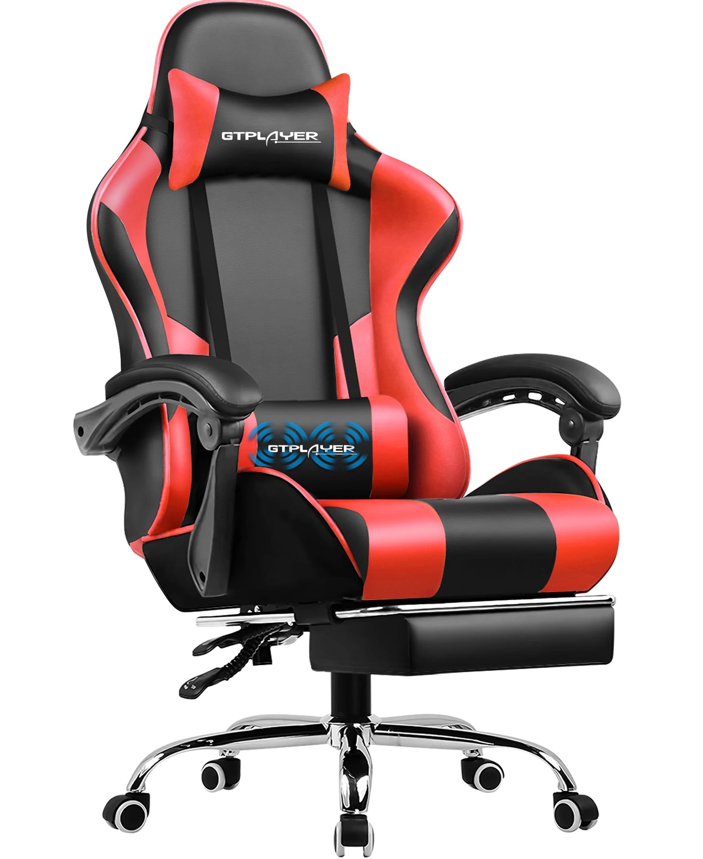 GTPLAYER Gaming chair with massage Lumin cushion & footrest, Ergonomic office chair with padded seat, swivel chair up to 150 kg