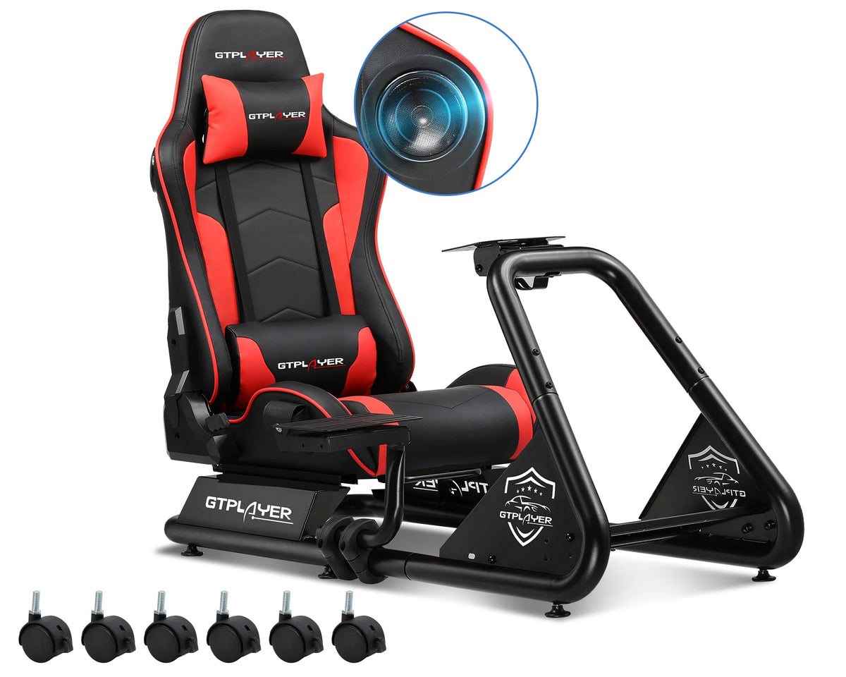 Luckracer Sim Racing Cockpit Simulator Cockpit Racing Simulator Steering Wheel Stand with Speakers Steering Wheel and Pedal Stand