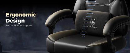 GTPLAYER Gaming Chair with Footrest, Gamer Armchair Height-Adjustable, 200 kg Load Capacity, Adjustable Armrests, Lumbar and Head Pillows, Swivel Gaming Chair