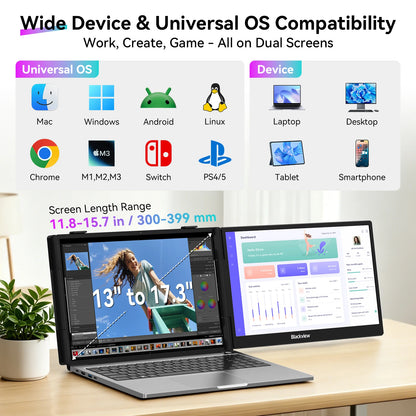 Blackview  SCM 5 Laptop Screen Extension, 1.3 lbs Lightweight & 0.16 Inch Ultra Thin 14 Inch FHD 1080P IPS Portable Laptop Monitor Extension, Travel Dual Monitor for 13-17 Inch, Plug & Play for Windows/Mac