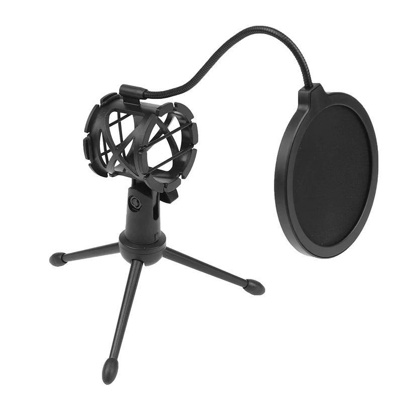 Desktop Microphone Tripod Stand, Height Adjustable, for Computer Recording and Live Streaming, Includes Windproof Cover and Anti-Pop Set