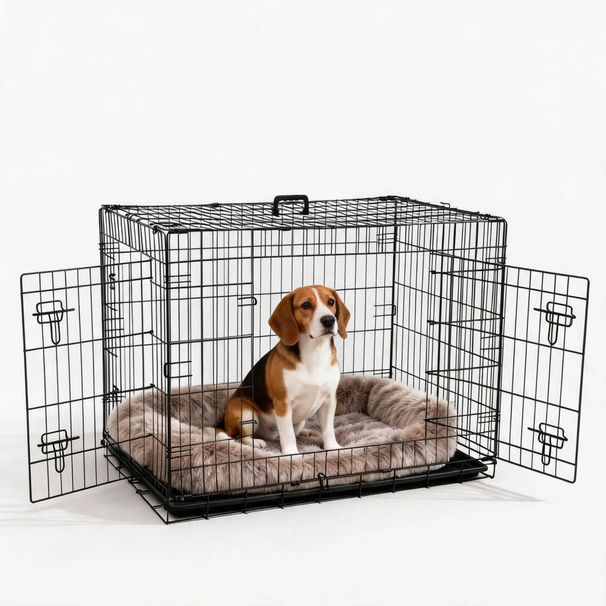 Foldable dogs Box with 2 Doors, 107x70x77.5 cm Folding Metal dogs cage with Removable Waterproof Floor Track and Partition Wall for Medium dogs