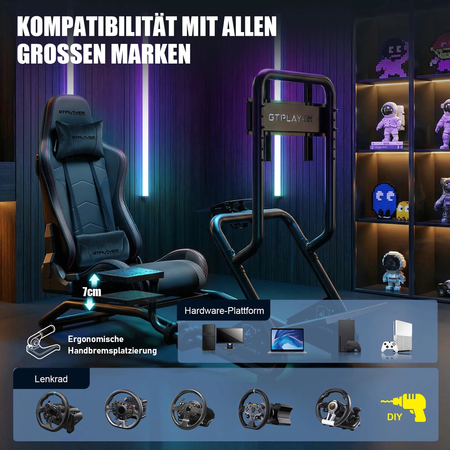 GTPLAYER Simulator Cockpit Racing Simulator steering wheel stand with 3D stereo speakers monitor Mount